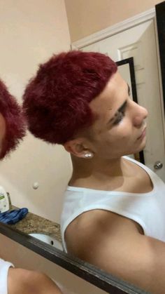 Mens Red Hair Dyed, Dyed Hair For Men, Cherry Red Hair Men, Red Hair Men Dyed, Men With Dyed Hair, Red Hair Dye Men, Dark Red Hair Men, Guys Hair Color Ideas