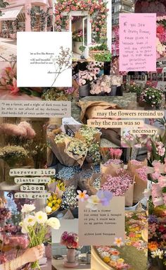 a collage of photos with flowers and words