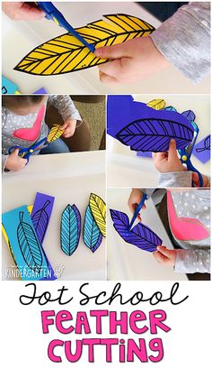 a collage of photos showing how to cut out paper leaves