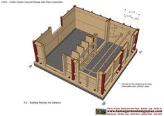 the diagram shows how to build a chicken coop with stairs and railings for chickens