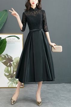 Elegant Black Half Sleeve Midi Dress, Elegant Black Midi Dress With Half Sleeves, Formal Black Tea Length Dress, Black Formal Tea Length Dress, White Tea Length Dress, Long Sleeve Mermaid Prom Dress, Tea Length Formal Dresses, Tea Length Wedding Dress Vintage, Best Cocktail Dresses