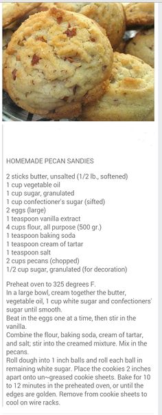 the recipe for homemade pecan cookies is shown