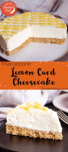 the lemon card cheesecake is cut in half and ready to be eaten