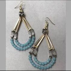 kyky&zo | Jewelry | Long Teardrop Handmade Hoop Earrings Boutique | Poshmark Huggie Earrings Gold, Handmade Hoop Earrings, Blue Stud Earrings, Dior Earrings, Beaded Earrings Diy, Jewelry Making Earrings, Womens Earrings Studs, Swirl Earrings, Fancy Earrings