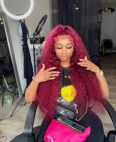 Burgundy Water Wave Wig Hairstyles, 99j Deep Wave Wig, Lacefront Wig Styles, Lace Wigs Styles, Long Curly Wig, Hair Twist Styles