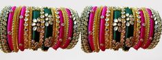 Silk Thread Bangles Handmade Jewelry Best For Return Gift Rosa Golden, Pakistani Bangles, Wedding Jewelry Indian, Handmade Wedding Jewellery, Deep Green Color, Silk Thread Bangles, Bangles Set, The Bangles, Thread Bangles