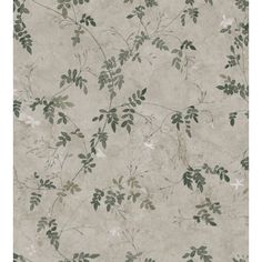 a wallpaper with green leaves and flowers on the top of it, against a beige background