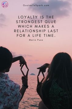 two people standing next to each other with the caption, loyally is the strongest glue which makes a relationship last for a life time