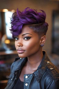 21 Stunning Short Pixie Hairstyles for Black Women That Are Trending Pixie Hairstyles For Black Women, Purple Short Hair, Purple Pixie Cut, Short Pixie Hairstyles, Short Purple Hair, Short Hair Inspiration, Purple Pixie, Tapered Natural Hair