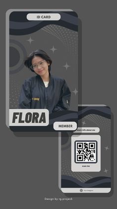 an id card with a woman's face on the front and back side, as well as a qr code