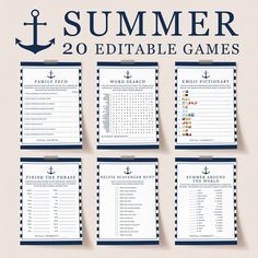 four printable summer games with anchor and cross on them