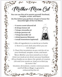 Hecate Essential Oil, Healing Oil Witchcraft, Spell Oils Witchcraft, Pentagram Oil Recipe, Hecate Oil Recipe, Witch Oils How To Make, Self Love Oil Recipe Witchcraft, Witch Oils Recipe, Ritual Oil Recipes