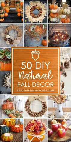 a collage of pictures with pumpkins and other fall decorations