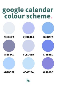 the color scheme for google calendars is shown in blue, purple and green colors