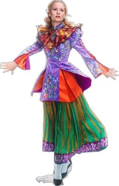 Disney Alice Through the Looking Glass Deluxe Costume for Kids - PitaPats.com Purple Long Sleeve Costume For Costume Party, Multicolor Carnival Cosplay Costumes, Long Sleeve Costumes For Fall Themed Events, Multicolor Halloween Costumes For Themed Events, Disney Live Action Movies, Disney Live, Patterned Pants, Costume For Kids, Disney Live Action