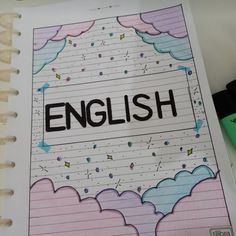 an open notebook with the word english written on it