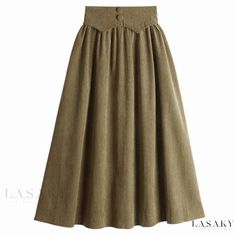 Lasaky - Stylish Retro Corduroy Solid Color High-Waisted Paneled Skirt High-waist Corduroy Skirt For Fall, High Waist Corduroy Skirt For Fall, High Waist Corduroy Skirt With Pockets, Fall Long Khaki Skirt, Khaki Midi Skirt For Fall, Fall High-waist Khaki Skirt, High Waist Khaki Skirt For Fall, Fall High Waist Khaki Skirt, Yoga Skirt