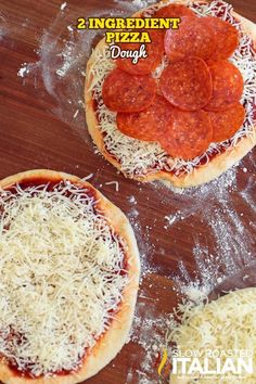 two homemade pizzas with cheese and pepperoni