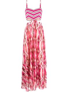 pink all-over graphic print spaghetti straps cut-out detailing Cutout Beachwear Maxi Dress, Pink Spaghetti Strap Beachwear Dress, Pink Printed Halter Neck Dress, Chic Printed Pink Dresses, Pink Sleeveless Midi Beach Dress, Chic Pink Printed Dress, Sleeveless Printed Pink Midi Dress, Pink Sleeveless Printed Midi Dress, Pink Printed Sleeveless Midi Dress