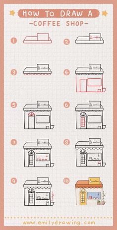 how to draw a coffee shop step by step instructions for kids and beginners with pictures