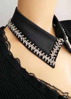 BUY 1 GET 1 FREE ! Unique detachable faux black collar with crystal and silver colored beaded. It can be worn under a sweater, a dress, a t-shirt, etc Collar is one size. Dimensions: Neckline perimeter total : 44 cm Collar width: 6.5 cm Care : hand wash only Great Gift for your loves ones! Thanks for checking out my site, and looking at my products. If you have any questions or would like to see more photos please don't hesitate to contact me.  Stored in smoke free area Party Black Choker With Rhinestones, Black Rhinestone Party Choker, Party Black Rhinestone Choker, Best Mom Gifts, Asian Style Dress, Jeweled Collar, Beaded Shirt, Shoulder Necklace, Bib Collar