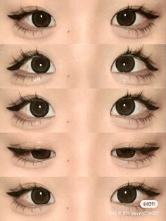 Puririkaaa Art Tutorial, Dousing Eye Makeup, Douyin Makeup On Hooded Eyes, Ulzzang Eyes, Gyaru Makeup Hooded Eyes, How To Do Gyaru Eyeliner, Douyin Makeup Eye Tut, Cute Doll Makeup, Kawaii Pfps