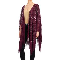 Elevate your ensemble with our Anna-Kaci Oversize Hand Beaded Fringed Sequin Evening Shawl Wrap, where rock glam meets chic elegance. Crafted with intricate beading, sequins, and embroidery, this sleeveless wrap features a stunning geometric design and long, soft fringe for added flair. Mens Cashmere Scarf, Soft Fringe, Evening Wrap, Sheer Jacket, Evening Shawls, Stole Scarf, Style Rock, Evening Jackets, Shawl Wrap