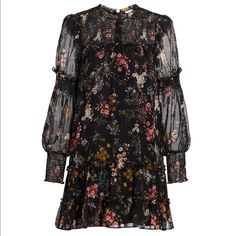 Euc | Cinq Sept | Stephanie Mini Floral | Multi Color Black | Size 2 Black Silk Dress For Fall, Black Silk Floral Print Dress, Black Silk Dress With Floral Print, Cinq A Sept, Floral Mini Dress, Black Color, Multi Color, Size 2, Mini Dress