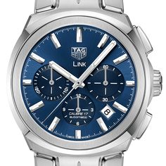 ag Heuer 41MM Mens Calibre 17 Link Automatic Chronograph Blue Dial Watch CBC2112.BA0603 Blue Polished Business Watches, Blue Polished Finish Business Watches, Blue Round Watch With Tachymeter, Blue Dial Watch, Luxurious Fashion, Luxury Watch Brands, Authentic Watches, Tag Heuer, Blue Bracelet