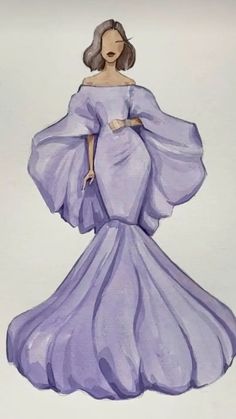 a drawing of a woman in a purple dress