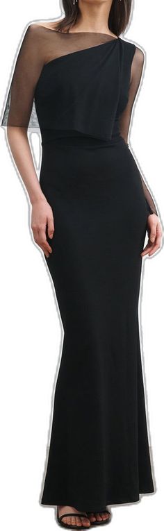 Elegant Elastane Maxi Dress For Prom, Stretch Maxi Dress With Sweep Train, Elegant One Shoulder Elastane Dress, Flattering Silhouette Prom Evening Dress, Elegant Stretch Evening Dress For Prom, Elegant Stretch Evening Dress For Prom Season, Sleek Evening Dress With Fitted Bodice, One-shoulder Stretch Evening Dress For Formal Occasions, Elegant Prom Evening Dress In Elastane