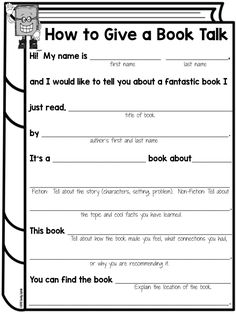 a book talk sheet with the title how to give a book talk