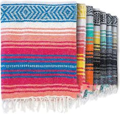 multicolored towel with fringes on each side