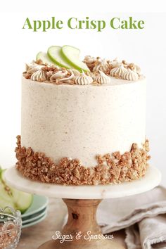 apple spice cake with apple pie filling, baked crumble topping and cinnamon vanilla buttercream Caramel Apple Cake Recipe, Latte Cake, Smooth Buttercream, Apple Pie Cake, Ganache Drip, Apple Spice Cake, Caramel Apple Cake, Thanksgiving Cakes, Caramel Buttercream