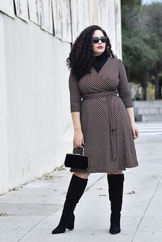 These Are The Boots I'll Wear Year After Year Via @GirlWithCurves #boots #dress #jacket #midi #modcloth. Winter Outfits Elegant, Peplum Dresses, Plus Size Outfits Casual, Simple Spring Outfits, Plus Size Winter Outfits, Chic Winter Style, Look Plus Size, Winter Fashion Outfits Casual, Practice Outfits