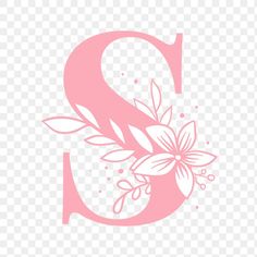 the letter s with flowers and leaves on it is pink, transparent background png