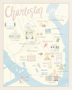 a map of charleston is shown in pastel colors