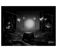 black and white photograph of lighting equipment