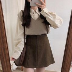 Light Academia Outfit, Academia Outfits, Wrong Number, Knitted Vest, Kawaii Clothes, Korean Outfits