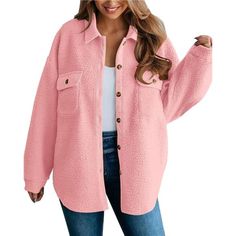 100% Polyester Imported Button Closure Machine Wash Features: S=Us 4-6, M=Us 8-10, L=Us 12-14, Xl=Us 16 / Casual Fleece Jacket / Winter Sherpa Jacket Coats / Long Sleeve / Two Flap Pockets / Solid Color / Loose / Comfy Fleece Fluffy / Women's Fall Clothes / Button Down Shirt Jacket / Faux Shearling Outerwear Cozy Women's Fleece Jackets Coat: The Casual Shacket Coat Is Made Of Cozy Sherpa Fleece Fabric, Moderate Thickness Keeps You Warm And Comfortable In Early Spring, Fall And Winter Weather. Th Pink Single Breasted Winter Outerwear, Pink Single-breasted Winter Outerwear, Pink Outerwear With Buttoned Pockets For Fall, Pink Fall Outerwear With Buttoned Pockets, Oversized Pink Single-breasted Outerwear, Pink Single Breasted Outerwear For Fall, Pink Single Breasted Long Sleeve Outerwear, Trendy Shacket With Button Cuffs, Pink Single-breasted Outerwear For Fall