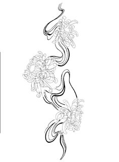 the back side of a woman's head with flowers in her hair, and an outline