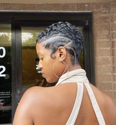 Pixie Haircut With Design Black Women, Light Purple Short Hair Black Women, Purple Buzzcut Black Women, Short Hairstyle Blackwomen Pixies, Purple Pixie Cut Black Women, Pixie Cuts For Black Women, Short Relaxed Hairstyles, Short Hair Designs