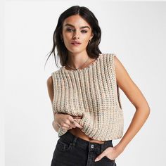 Free People Hoopla Rib-Knit Vest In Tropicalf Sz Xs Brand New With Tags. Msrp $78. New Posher? Sign Up With Invite Code 0ld_fashioned For $10 Off Your First Poshmark Purchase Braided Rib Knit Fabric. Pair It Up With An Undershirt For The Layered Look Or Wear It By Itself! 61% Cotton / 39% Acrylic Crochet Tank Top Outfit, Knit Vest Top, Knit Vest Pattern, Sleeveless Cardigan, Crochet Tank, Small Crop Tops, Vest Pattern, Argyle Sweater, Boho Blouses