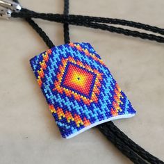 Ervin Jackson Amazing Navajo Indian Beadwork Bolo Tie - Etsy Navajo Beadwork, Indian Beadwork, Bolo Tie, Glass Seed Beads, Chevron Pattern, Braided Leather, Embroidered Friendship Bracelet, Size 13, Colored Diamonds