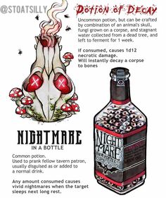 an ad for nightmare in a bottle with mushrooms and mushrooms on the bottom