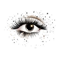 an eye with long lashes and stars on it