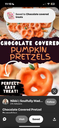 an advertisement for chocolate covered pumpkin pretzels on the app store's website