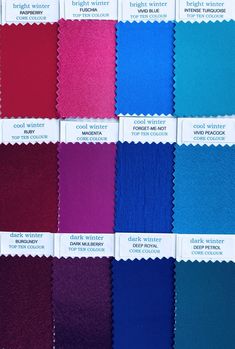 color swatches showing different shades of blue, purple, red, and green colors