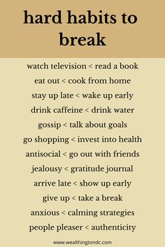 Improving your lifestyle begins with identifying and changing the habits that no longer serve you. 🌟 These self-improvement tips highlight the importance of replacing negative behaviors with positive ones—like switching from watching television to reading a book 📖, or choosing water over caffeine 💧. It's often the small changes that lead to big transformations. Using a habit tracker can help you stay accountable as you work towards building habits for a better life. From waking up early to investing in your health, or shifting from gossip to talking about your goals, every habit change brings you closer to the life you want. Consistency is key! 💪 Embrace the power of progress, and start working towards a lifestyle that supports your growth, happiness, and success. ✨ How To Change Your Habits, Build Good Habits, Replace Habits, Habit Building Tips, Small Habits To Change Your Life, Habits For A Better Life, Practicing Self Love, Self Care Bullet Journal, Work Motivation