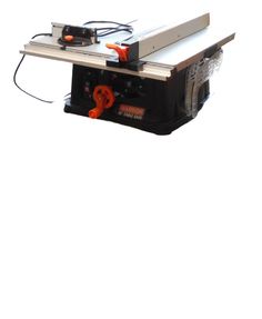 a table saw with an orange handle on it